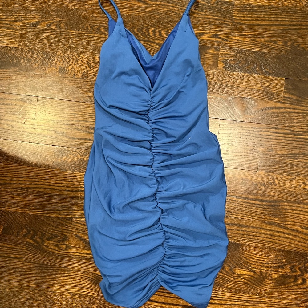 royal blue cinched mini dress